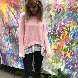 knit tunic sweater, lace trim